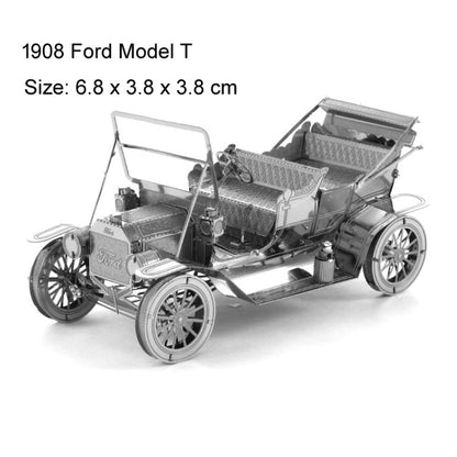 3D Three-dimensional Metal Car Assembly Model DIY Puzzles Toy, 1908 T-shaped Cars, 1965 Mustang, Kart, BZS G500, Cable Car, Taxi, Fire Truck, Bullet Train, Nissans Coupe, D51 Train Head, KMK F450, Sportcar, Half-track Motorcycle, Rocket Launcher