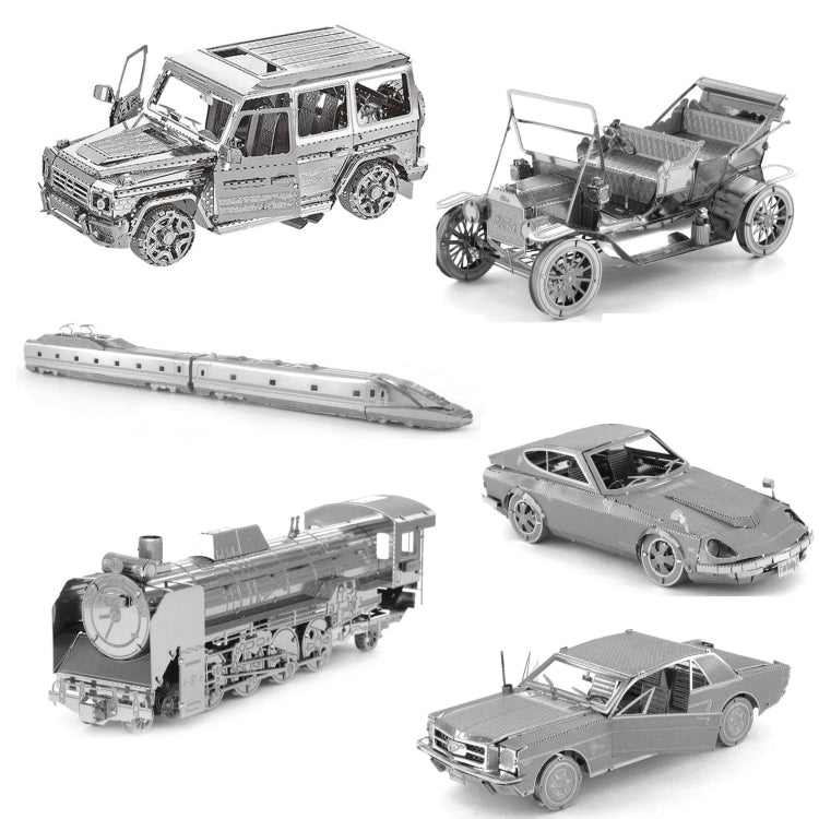 3D Three-dimensional Metal Car Assembly Model DIY Puzzles Toy, 1908 T-shaped Cars, 1965 Mustang, Kart, BZS G500, Cable Car, Taxi, Fire Truck, Bullet Train, Nissans Coupe, D51 Train Head, KMK F450, Sportcar, Half-track Motorcycle, Rocket Launcher