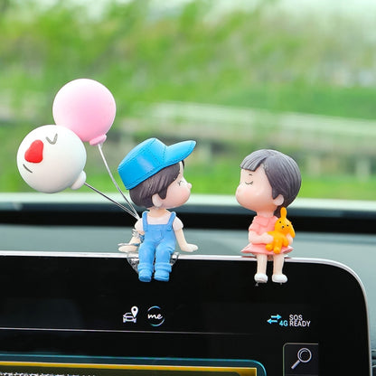 Car Ornament Ornament Lovely Kissing Couple Doll, Color:, Blue, Gray, Reading, Clever, Blue+Balloon, Blue+Blue White Balloon, Gray+Balloon, Gray+Gray Balloon, Reading+Balloon, Clever+Balloon, Stool Blue Couple, Stool Gray Couple, Stool Reading Couple