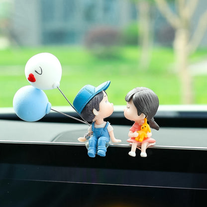 Car Ornament Ornament Lovely Kissing Couple Doll, Color:, Blue, Gray, Reading, Clever, Blue+Balloon, Blue+Blue White Balloon, Gray+Balloon, Gray+Gray Balloon, Reading+Balloon, Clever+Balloon, Stool Blue Couple, Stool Gray Couple, Stool Reading Couple