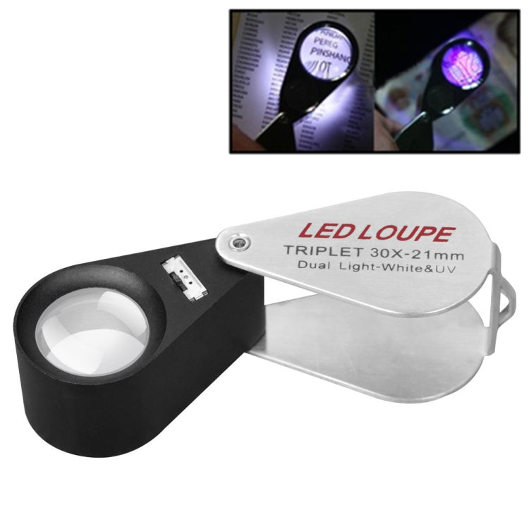 MG7802 10X 6LEDs + 7UV Lamps Jewelry Appreciation Magnifying Glass, Round 30X, Diamond 30X