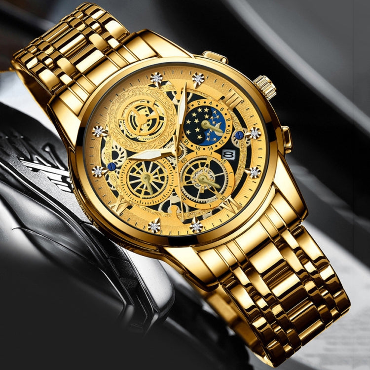 BINBOND 4010 Multifunctional Waterproof Hollowed Luminous Quartz Watch