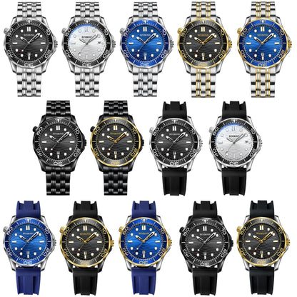 BINBOND B2820 Luminous 30m Waterproof Men Sports Quartz Watch, Inter-gold Black Surface, Inter-gold Blue Surface, Blue Silicon White Steel Blue