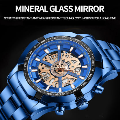 BINBOND S033 Hollowed Mechanical 30m Waterproof Luminous Quartz Watch, Black Steel-Black-Gold, Black Steel-Black-Rose Gold, Full Gold-Black-Gold