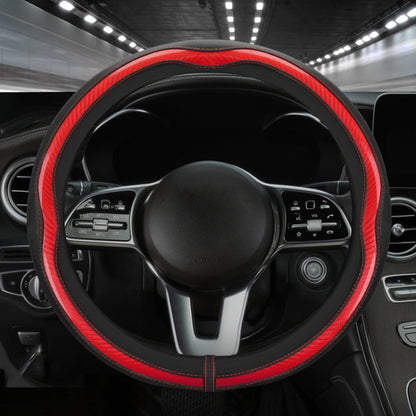 Car Steering Wheel Carbon Fiber Breathable Wear-resistant Leather Case, 38cm