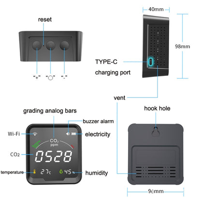 PTH-9CW Wifi Intelligent Infrared CO2 Detector Air Quality Detector Home Temperature And Humidity Meter, PTH-9CW