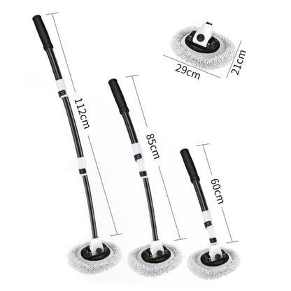 Soft Hair Curved Rod Car Wash Long Handle Telescopic Mop, Black White, Black White Replacement Head
