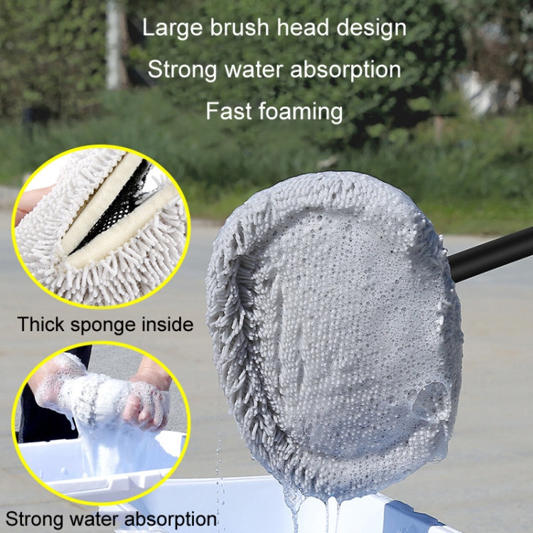 Soft Hair Curved Rod Car Wash Long Handle Telescopic Mop, Black White, Black White Replacement Head