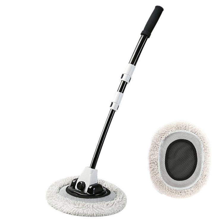 Soft Hair Curved Rod Car Wash Long Handle Telescopic Mop, Black White, Black White Replacement Head