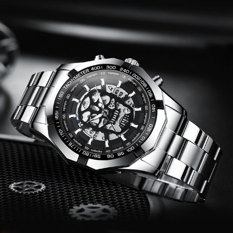 BINBOND S034 30M Waterproof Quartz Watch Skull Skeleton Luminous Watch
