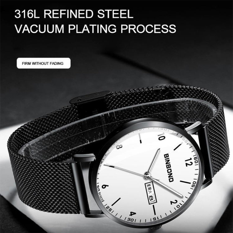 BINBOND B3820 30M Waterproof Ultra-thin Quartz Luminous Starry Watch, Black Net-Black-Starry