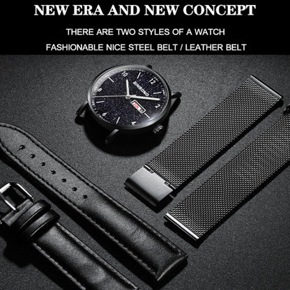 BINBOND B3820 30M Waterproof Ultra-thin Quartz Luminous Starry Watch, Black Net-Black-Starry