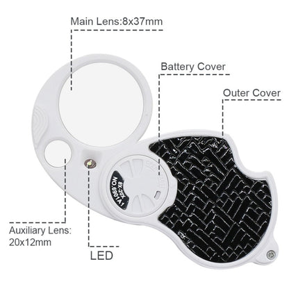 6901A 8X 20X Double Lens Folding Magnifier With LED Lamp and Keychain, Double Lens  8X 20X (Silver), Double Lens  8X 20X (Black)