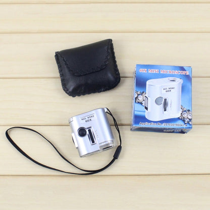 60X Portable Microscope With LED Lamp Jewelry Identification Magnifier With Leather Case Latch Rope, 9592