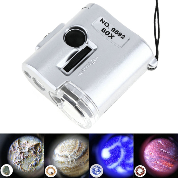 60X Portable Microscope With LED Lamp Jewelry Identification Magnifier With Leather Case Latch Rope, 9592