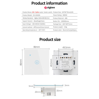 Tuya ZigBee 40A Smart High Power Water Heater Light Air Conditioner Switch Time Voice Remote Control, ZigBee 40A White