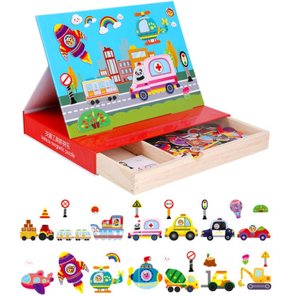 Drawer Type Double-sided Drawing Board Puzzle Magnetic Cartoon Dress Up Wooden Toys
