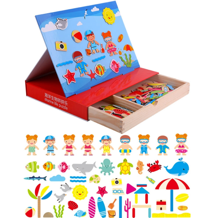 Drawer Type Double-sided Drawing Board Puzzle Magnetic Cartoon Dress Up Wooden Toys