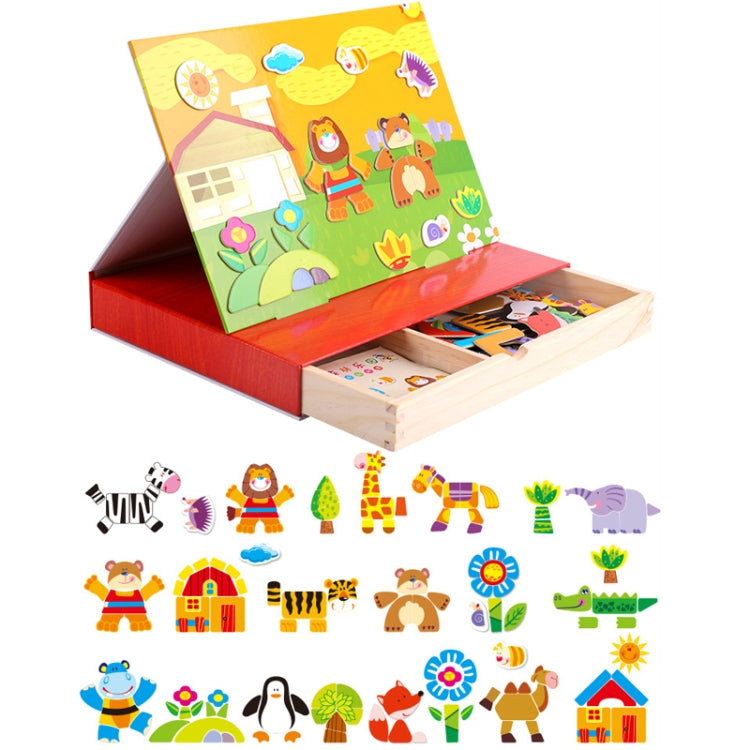 Drawer Type Double-sided Drawing Board Puzzle Magnetic Cartoon Dress Up Wooden Toys