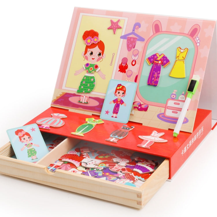 Drawer Type Double-sided Drawing Board Puzzle Magnetic Cartoon Dress Up Wooden Toys