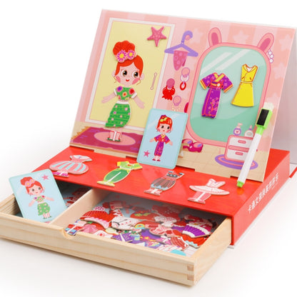 Drawer Type Double-sided Drawing Board Puzzle Magnetic Cartoon Dress Up Wooden Toys