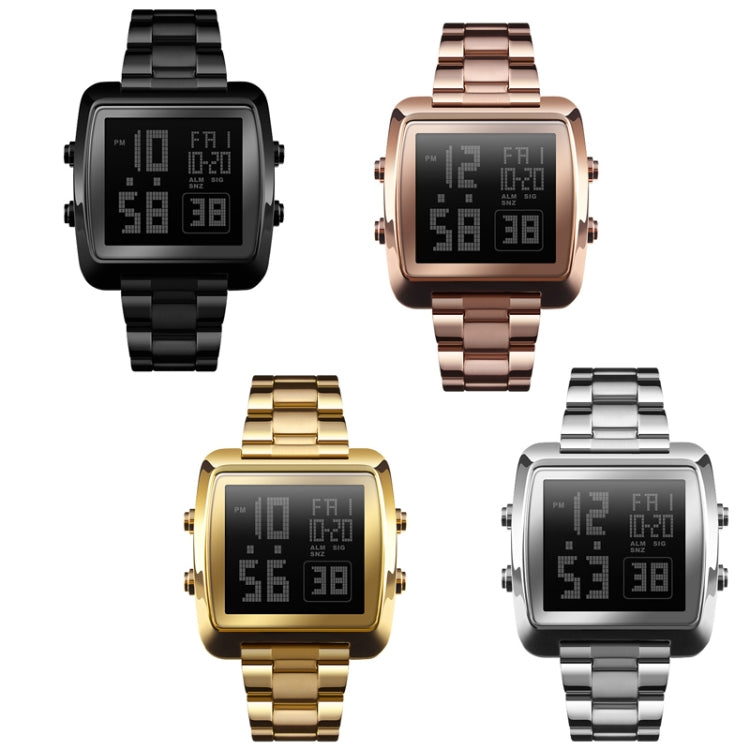 SKMEI 1369 Retro Waterproof Gold Watch Men Steel Belt Luminous Square Watch, 1369 Silver, 1369 Black, 1369 Rose Gold, 1369 Gold