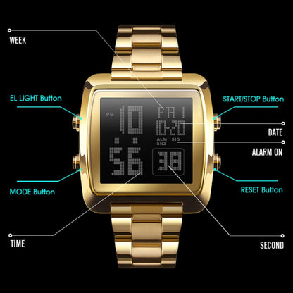 SKMEI 1369 Retro Waterproof Gold Watch Men Steel Belt Luminous Square Watch, 1369 Silver, 1369 Black, 1369 Rose Gold, 1369 Gold