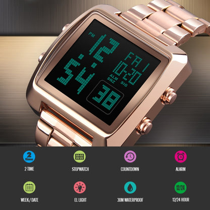 SKMEI 1369 Retro Waterproof Gold Watch Men Steel Belt Luminous Square Watch, 1369 Silver, 1369 Black, 1369 Rose Gold, 1369 Gold