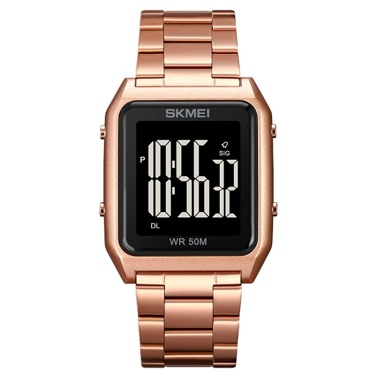SKMEI 1879 Square Large Screen Men Steel Belt Multi-function EL Luminous Watch, Rose Gold, Gold, Silver, Black Black Machine