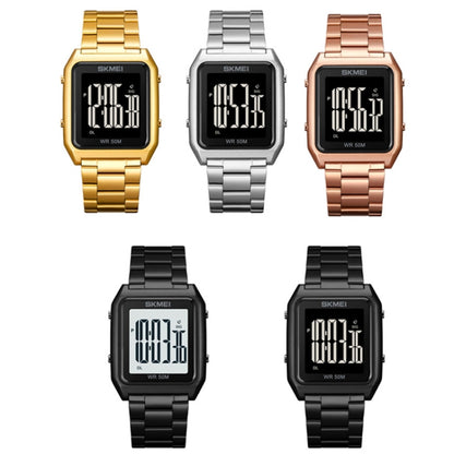 SKMEI 1879 Square Large Screen Men Steel Belt Multi-function EL Luminous Watch, Rose Gold, Gold, Silver, Black Black Machine