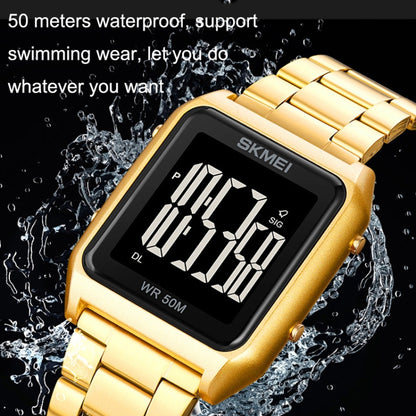 SKMEI 1879 Square Large Screen Men Steel Belt Multi-function EL Luminous Watch, Rose Gold, Gold, Silver, Black Black Machine