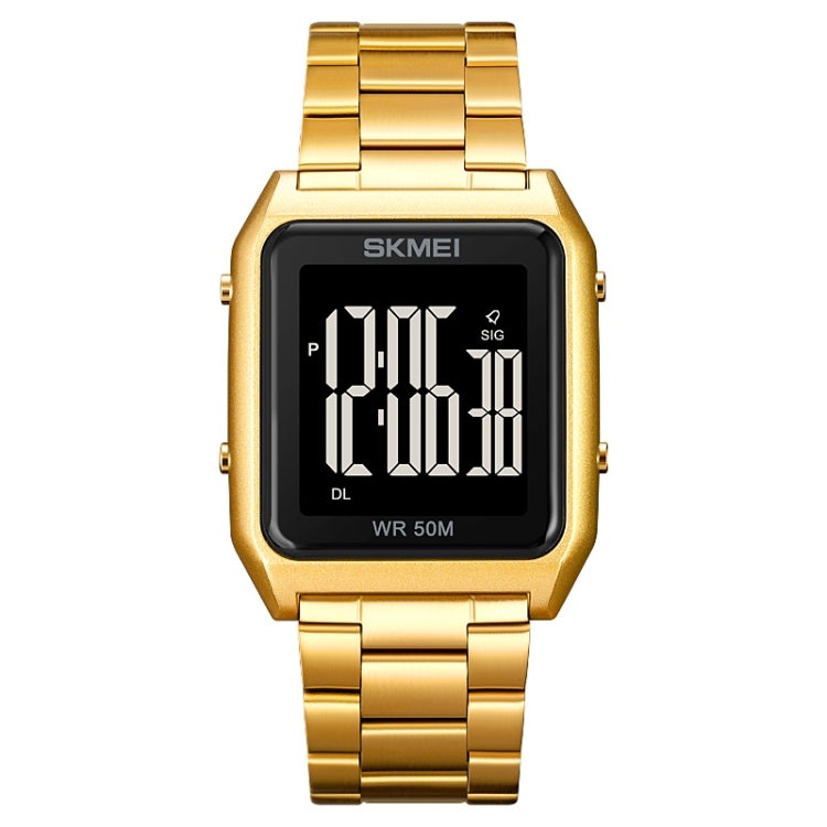 SKMEI 1879 Square Large Screen Men Steel Belt Multi-function EL Luminous Watch, Rose Gold, Gold, Silver, Black Black Machine
