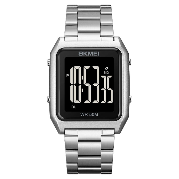 SKMEI 1879 Square Large Screen Men Steel Belt Multi-function EL Luminous Watch, Rose Gold, Gold, Silver, Black Black Machine