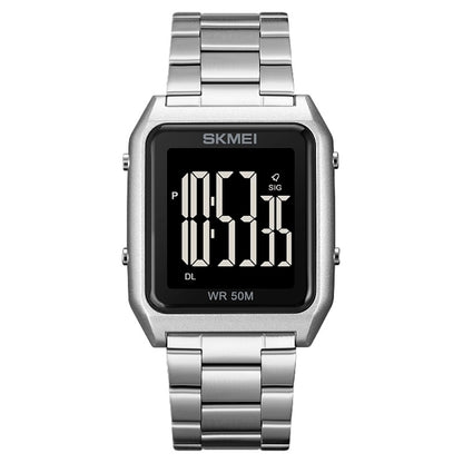 SKMEI 1879 Square Large Screen Men Steel Belt Multi-function EL Luminous Watch, Rose Gold, Gold, Silver, Black Black Machine