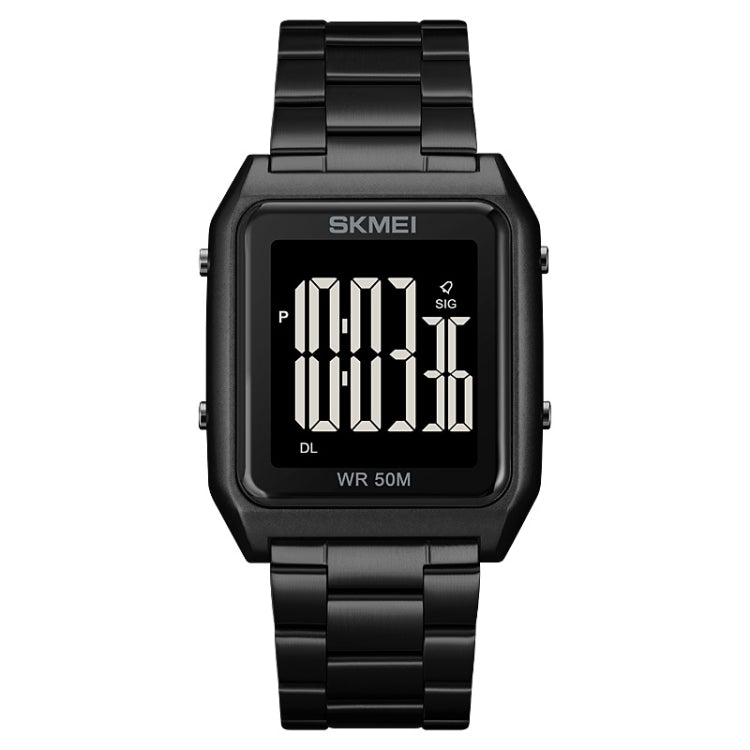 SKMEI 1879 Square Large Screen Men Steel Belt Multi-function EL Luminous Watch, Rose Gold, Gold, Silver, Black Black Machine