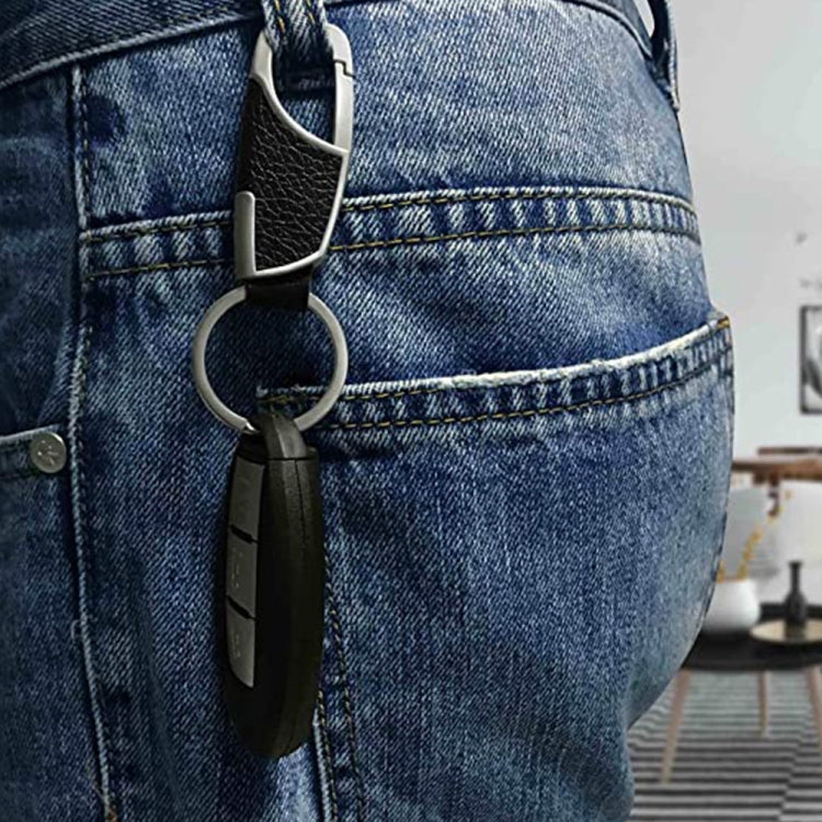 3pcs Men Car PU+Metal Keychain Waist Hanging Key Ring, PU+Metal