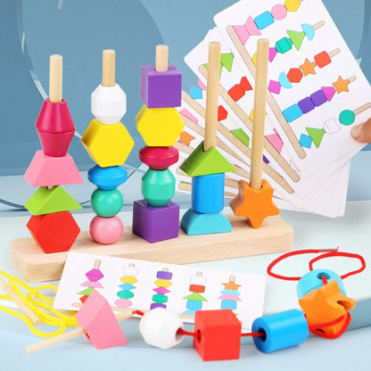 Geometric Shape Matching Building Blocks String Beads Sensory Integration Toys, Geometric Shape