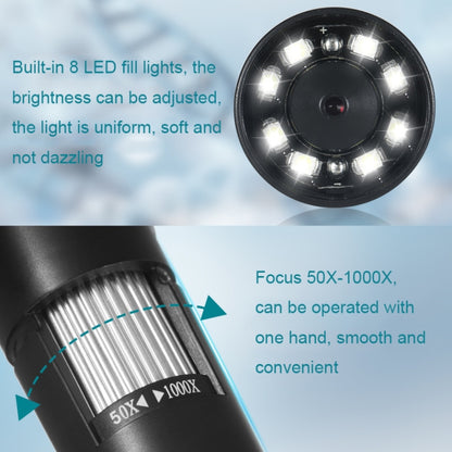 50X-1000X Wireless WIFI Connection LED Light Portable Digital Microscope, W05, W05-B, W05-Z11054