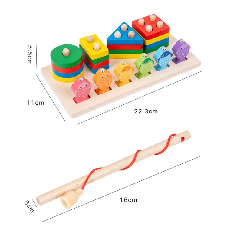 2-in-1 3D Magnetic Fishing Column Shape Matching Wooden Toys,Style:, MZM, DQ, CC