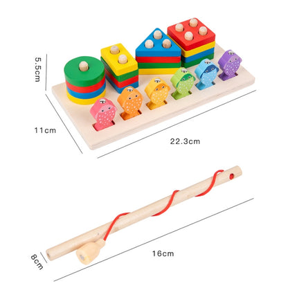 2-in-1 3D Magnetic Fishing Column Shape Matching Wooden Toys,Style:, MZM, DQ, CC