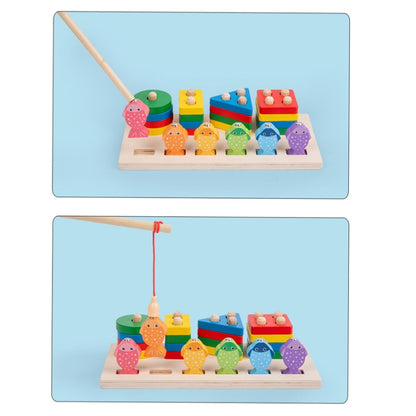 2-in-1 3D Magnetic Fishing Column Shape Matching Wooden Toys,Style:, MZM, DQ, CC
