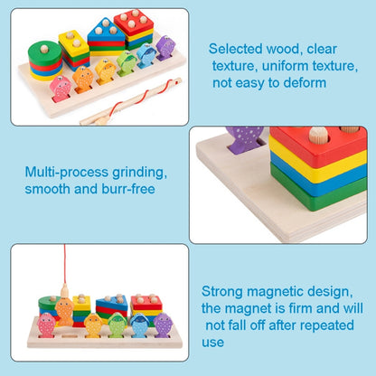 2-in-1 3D Magnetic Fishing Column Shape Matching Wooden Toys,Style:, MZM, DQ, CC