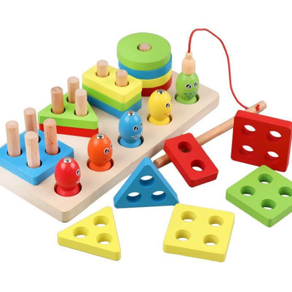 2-in-1 3D Magnetic Fishing Column Shape Matching Wooden Toys,Style:, MZM, DQ, CC