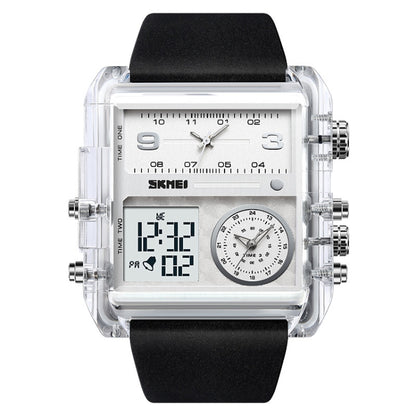 SKMEI 2020 Square Large Dial Triple Movement Men Sports Watch, 2020 Transparent White, 2020 Silver Shell Black Belt Black Machine, 2020 Silver Shell Brown Belt Black Machine, 2020 Black Shell Black Belt White Machine, 2020 Amber