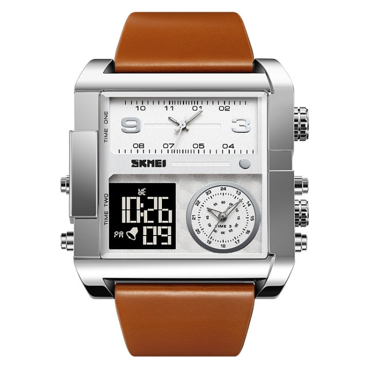 SKMEI 2020 Square Large Dial Triple Movement Men Sports Watch, 2020 Transparent White, 2020 Silver Shell Black Belt Black Machine, 2020 Silver Shell Brown Belt Black Machine, 2020 Black Shell Black Belt White Machine, 2020 Amber