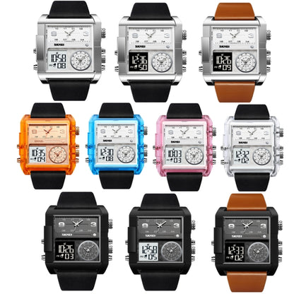 SKMEI 2020 Square Large Dial Triple Movement Men Sports Watch, 2020 Transparent White, 2020 Silver Shell Black Belt Black Machine, 2020 Silver Shell Brown Belt Black Machine, 2020 Black Shell Black Belt White Machine, 2020 Amber
