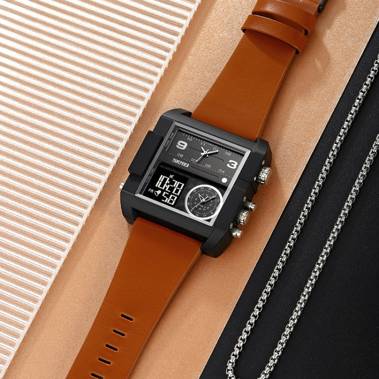 SKMEI 2020 Square Large Dial Triple Movement Men Sports Watch, 2020 Transparent White, 2020 Silver Shell Black Belt Black Machine, 2020 Silver Shell Brown Belt Black Machine, 2020 Black Shell Black Belt White Machine, 2020 Amber