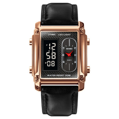 SKMEI 1868 Square Double Display Waterproof Men Watch, Style:, Steel Belt (Black), Leather Belt (Black), Steel Belt (Rose Gold), Leather Belt (Rose Gold), Steel Belt (Gold), Leather Belt (Gold), Steel Belt (Silver), Leather Belt (Silver)