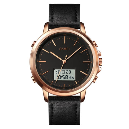 SKMEI 1652 Dual Movement Sports Leather Alloy Male Watch, Rose Gold Shell White Machine, Rose Gold Shell Black Machine, Gold Shell Black Machine, Black Shell Black Machine, Silver Shell White Machine, Silver Shell Black Machine