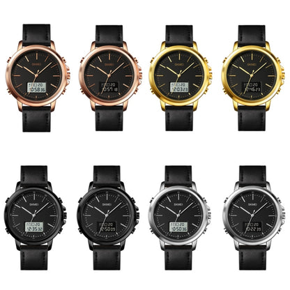 SKMEI 1652 Dual Movement Sports Leather Alloy Male Watch, Rose Gold Shell White Machine, Rose Gold Shell Black Machine, Gold Shell Black Machine, Black Shell Black Machine, Silver Shell White Machine, Silver Shell Black Machine